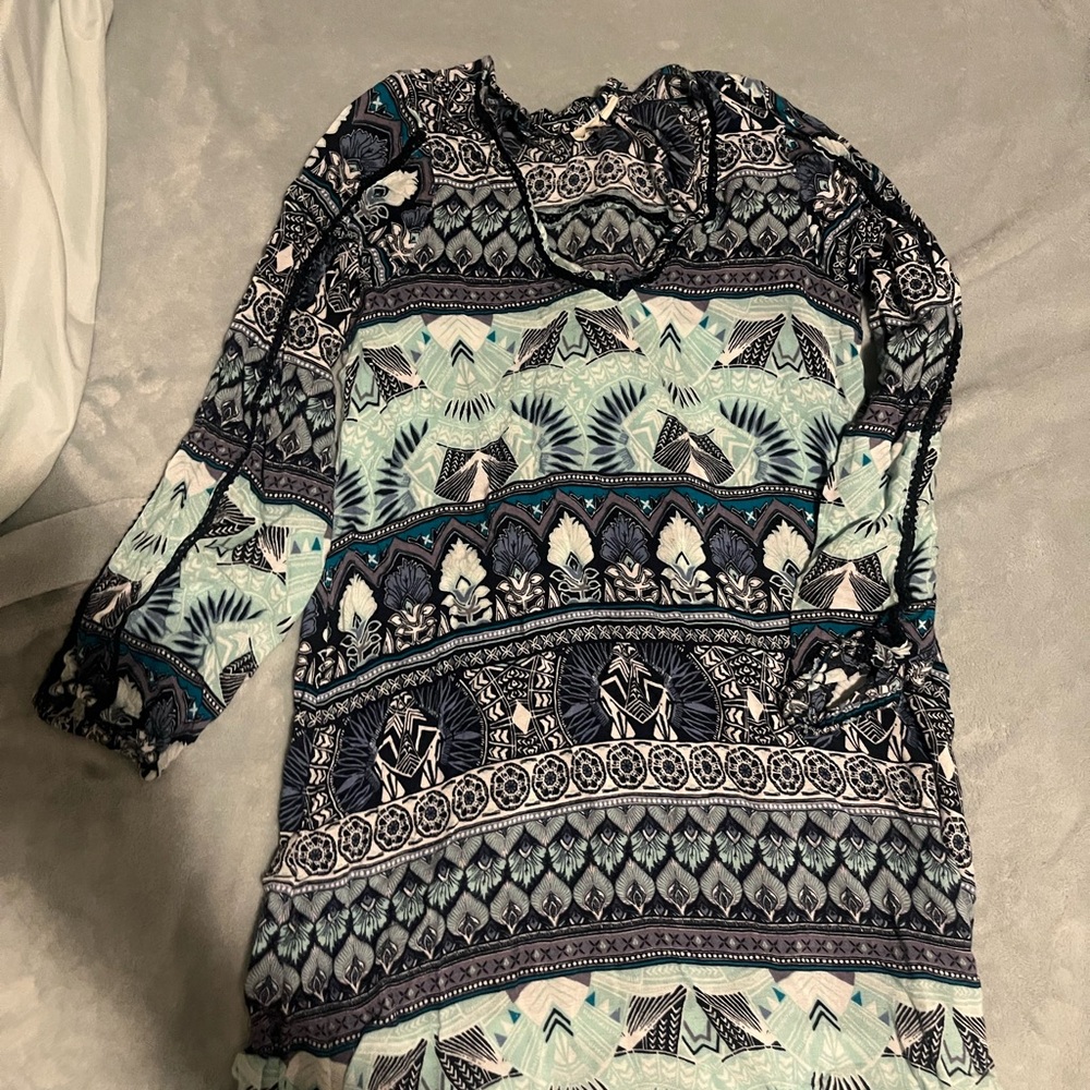 Roxy Women's Long Sleeve Dress - Black, Blue, White M beach dress